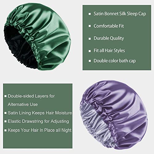 Image of Shower Caps With Exfoliating Bath Glove 1 Pair, Fully Reversible Luxurious Pure Satin Hair Bonnet, Reusable Cap for Women With Long Thick Hair, Satin Wrap for Girls