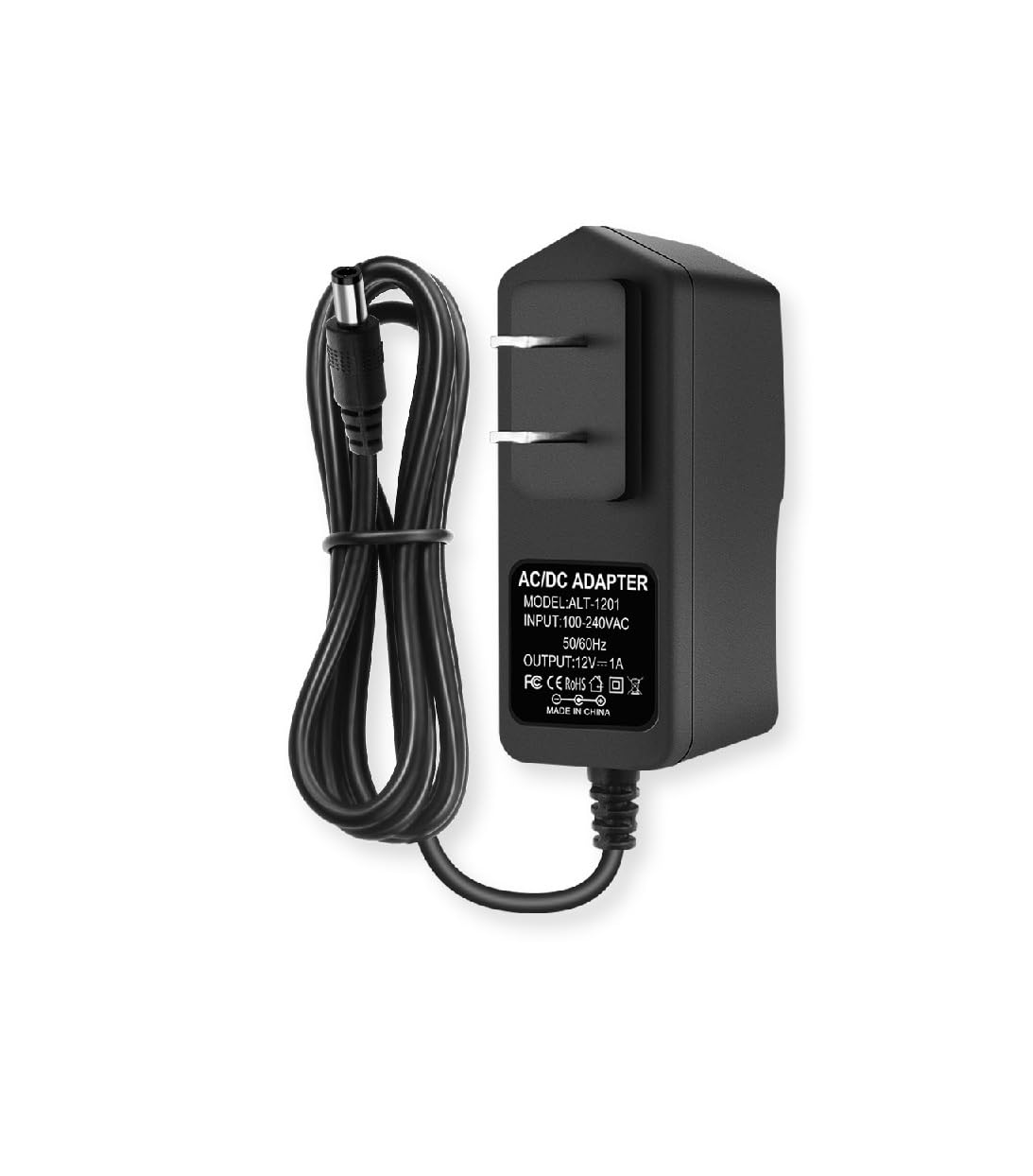 12V DC Power Supply 1A Universal AC Adapter, 100-240 50/60Hz Adapter to 12 Volt 1Amp Transformer, DC 12V Power Cord, 5.5mm x 2.5mm Plug