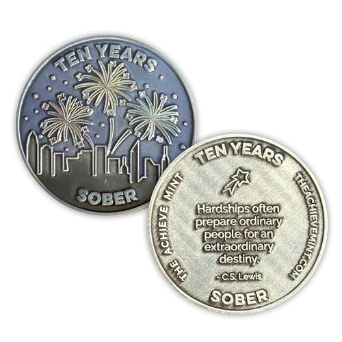 Image of The Achieve Mint 10 Years Sober Token | Ten Years Sober Chip | Non-AA Gift, Non-Religious Medallion for Men and Women Celebrating Sobriety