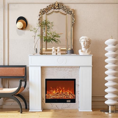 Wnvivi Entourage de cheminée, Console de cheminée à 3 Portes, Cadre décoratif pour cheminée électrique, Meubles d'appoint de Salon, Blanc