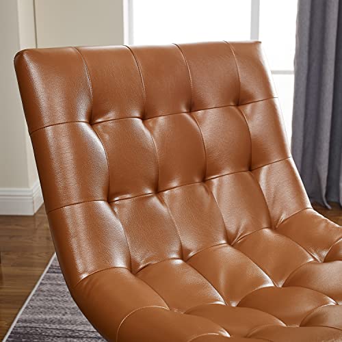 Art Leon Desk Chair No Wheels, Modern Faux Leather Armless Task Chair Mid Back Ergonomic Chair, Swivel Vanity Chair, Home Office Desk Chair For Small Space, Brown #TOP6