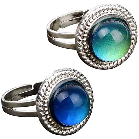 Carykon 2 PCS Oval Mood Ring Retro Style Adjustable Finger Ring for Lovers Friends-One Size fits All (Round) Cover