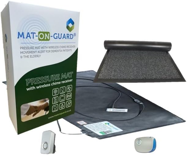 Mat On Guard IP300CM Single EXIT with Cover MAT. Wireless Floor Sensor Pressure Mat Alarm System for the Elderly and Dementia Care with Portable & Plug-in Receiver with Cover Mat. (Grey)