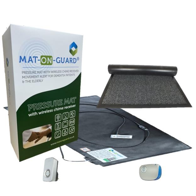 Mat On Guard IP300CM Single EXIT with Cover MAT. Wireless Floor Sensor Pressure Mat Alarm System for the Elderly and Dementia Care with Portable & Plug-in Receiver with Cover Mat. (Grey)