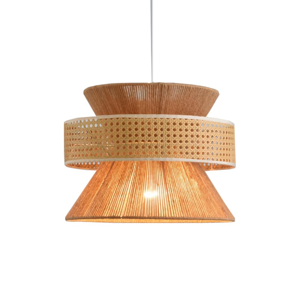 CHUNGYANG Height Adjustable Pendant Light Japanese Wabi-Sabi Style Hemp Rope Rattan Chandelier Light Fixture Boho Indoor Decorative Lighting for Dining Living Room Natural Materials Hanging Lamp