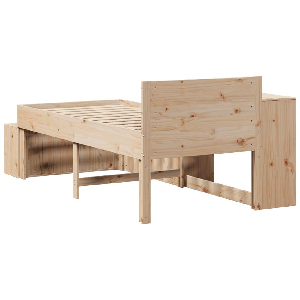vidaXL Massivholzbett, Einzelbett Holzbett ohne Matratze, Bettgestell mit Lattenrost Kopfteil, Bett Nachttisch mit Schreibtisch, 90x200cm Kiefernholz