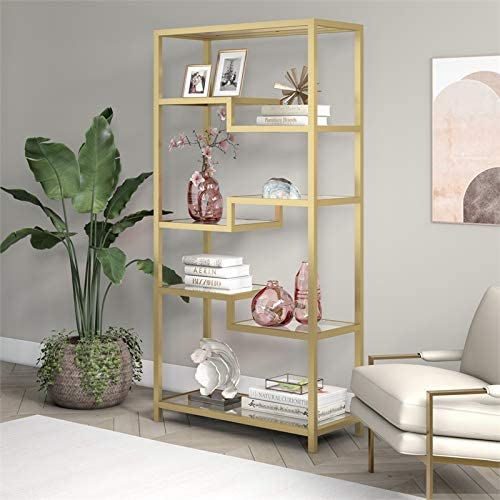 Henn&Hart 68" Tall Rectangular Bookcase In Brass, For Home Office, Living Room #TOP1