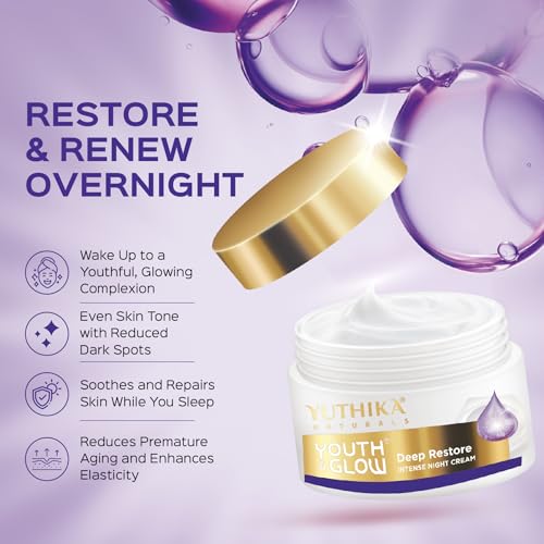 Image of Yuthika Youth & Glow Deep Restore Night Cream for Women Oil Free, Non Sticky, Reduces Dark Spots, Fine Lines & Wrinkles, Dermatologist Tested for All Skin Types (25g, Pack of 2)