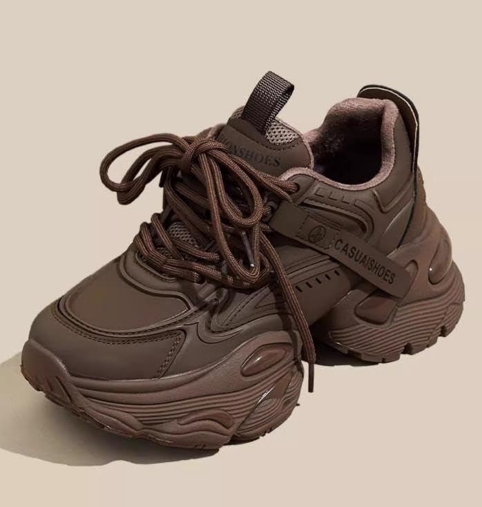 Women's Leather Fashion Sneakers - Casual Platform Sneakers, Straps, Autumn Women's Versatile Sneakers with Platform Sole, Increased Height4