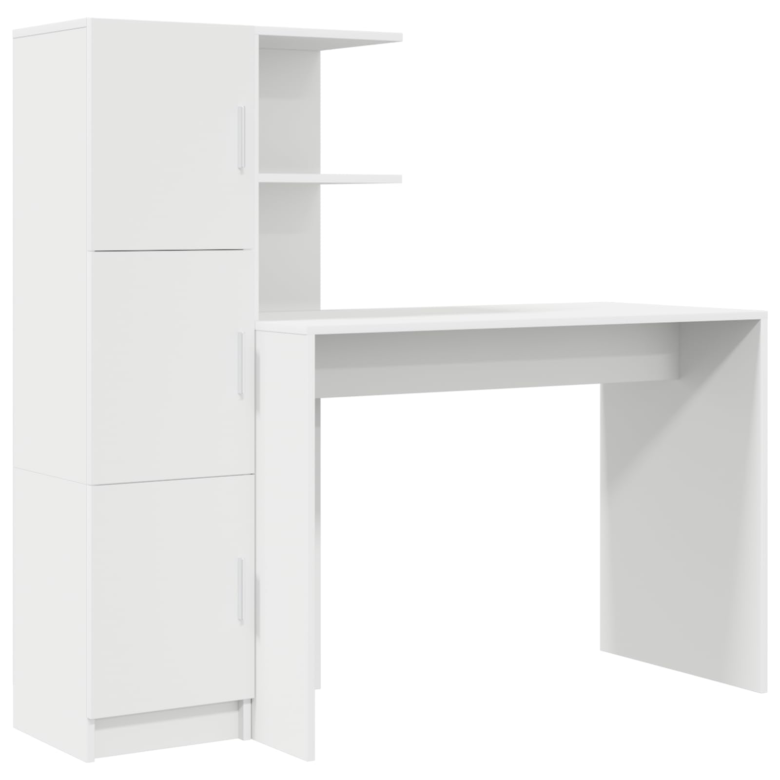 Scrivania con vano portaoggetti, in legno bianco, postazione di lavoro moderna, per ufficio, versatile, scaffali, struttura robusta, superficie antigraffio, durevole