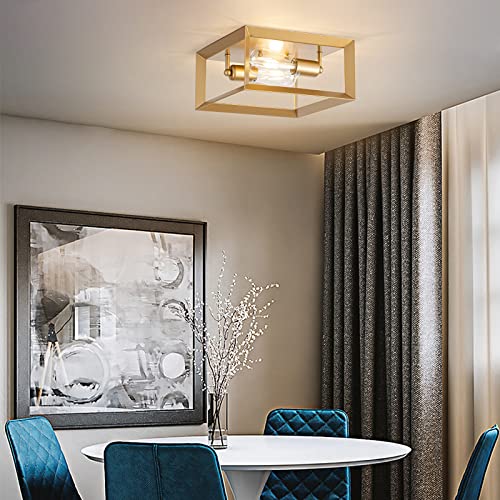 Brfaixla 2 Pack Gold Semi Flush Mount Ceiling Light Fixture 11" Modern Industrial Square Metal Close To Ceiling Light Farmhouse Lighting Fixture For Kitchen Island Living Dining Room Bedroom Foyer #TOP6