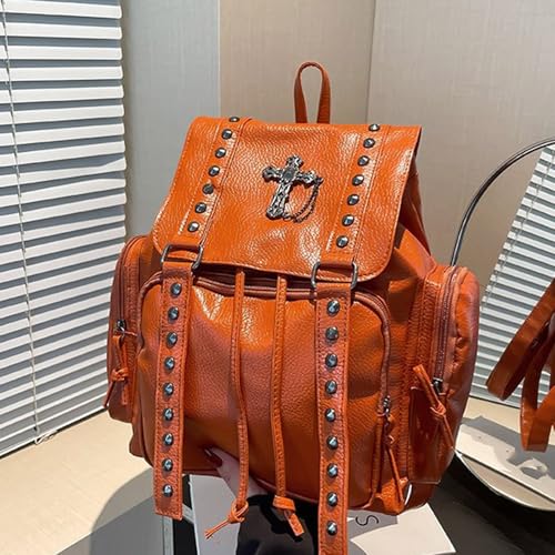 Sac à dos blanc en cuir PU à rivets | Grand cartable esthétique de style décontracté et mixte