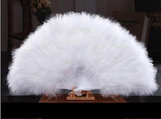 TEAMOT Ventagli Fatti A Mano con Ventaglio di Piume di Tacchino Piegato Bianco per La Decorazione di Nozze di Ballo-White_Custom_Color_17.7_Inches