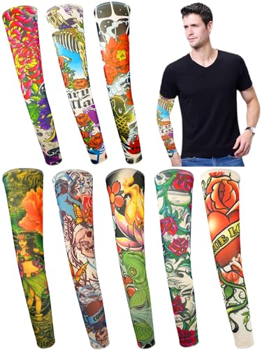 iToolai Temporary Tattoo Sleeves for Men, 8 pcs Set UV