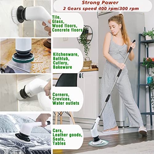 Image of Portable Electric Spin Scrubber Rechargeable Power Scrubber Cleaning Brush, with 7 Replaceable Brush Heads and Handle Electric Bathroom Scrubber, for Tile, Floor, Tub, Window, Wall, Car