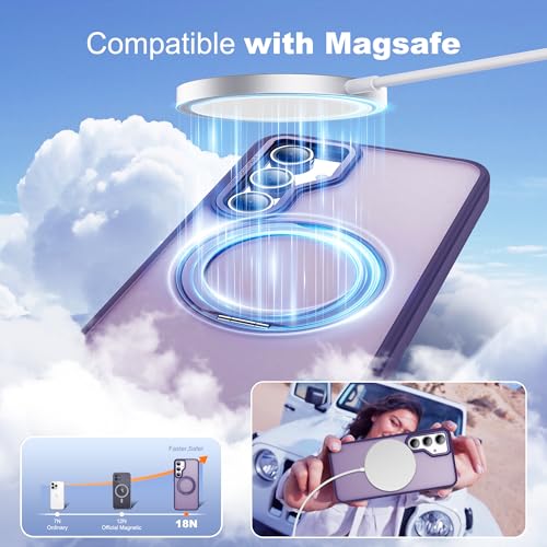Image of for Samsung Galaxy S23 FE Case with 360 Rotatable Magnetic Ring Stand Compatible with Mag-Safe Military Protection Shockproof Matte Translucent Phone Cases for S23 FE,Dark Purple