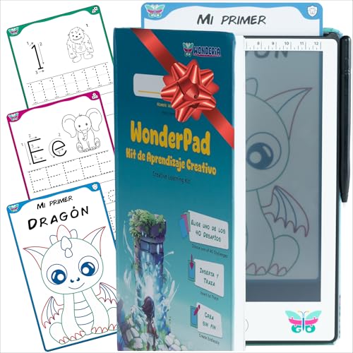 WonderPad - Pizarra Mágica Infantil 8,5' +40 Tarjetas Montessori | Tableta Escritura Juguete Educativo de Escritura Steam Niños | Sin Fin Recursos Incluidos | Ideal para 4 a 10 Años | Casa y Viajes