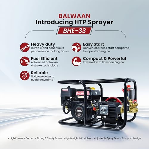 Image of Balwaan Krishi 6.5 HP 4 Stroke Portable HTP Power Sprayer | BHE 33 | High Pressure Portable Pesticide Sprayer for Agriculture