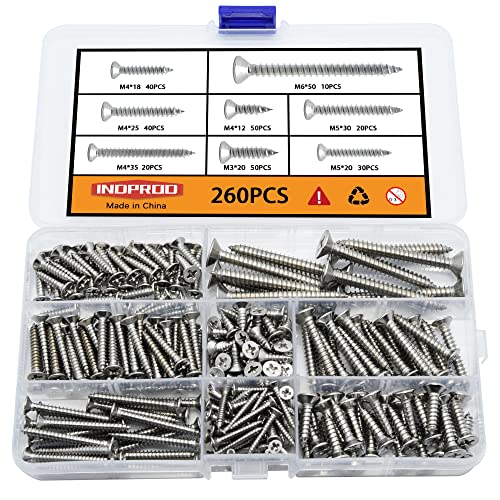 Vis à bois auto-taraudeuses M3 M4 M5 M6 pour stopper les fissures du bois, 260 pièces inox