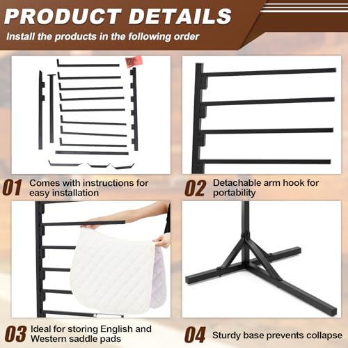 CraftyDream 8-Tier Saddle Pad Rack with Stand, Long Rack Arms Horse Blanket Holder Horse Pad and Blanket Storage for Tack Room Organization Trailer Accessories