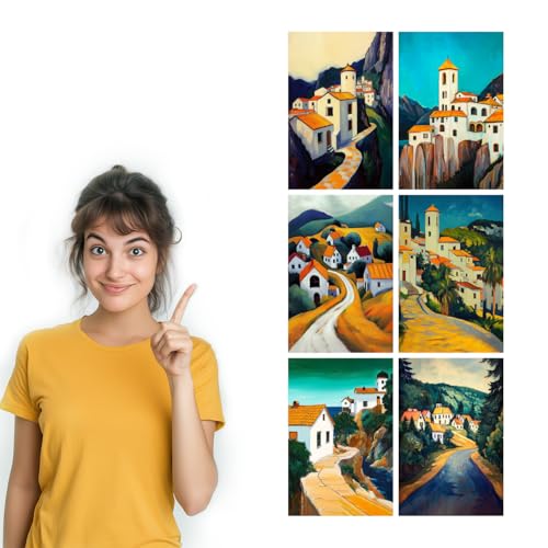 Image of SiddArtify Architectural Wall Art Poster Print Set - Mediterranean Village Landscape Decor for Living Room Office - 8x12 Sticker Pack of 6