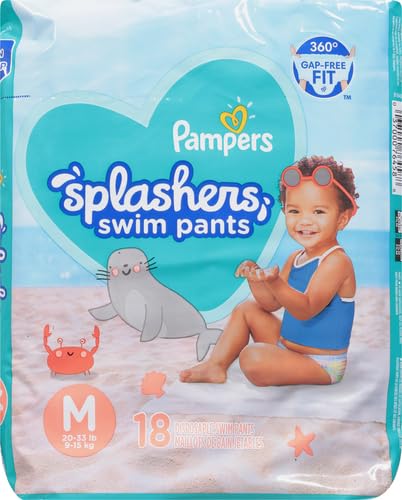 Image of Pampers Swim Diapers - Splashers - Size 4, 18 Count, Gap-Free Disposable Baby Swimming Pants (Pack of 6)