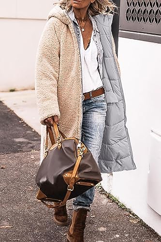 Thatrich Long Puffer Coat Women Casual Reversible Fleece Jacket Coats Loose Fit Windbreaked Winter Oversized Outfits Hooded3