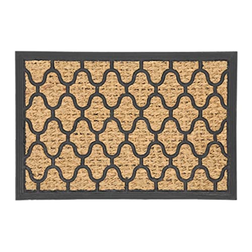 Relaxdays Fußmatte Gummi & Kokos Muster Felpudo Coco y Goma, Alfombrilla Puerta Entrada, 40x60cm, Antideslizante, Interior y Exterior, Natural y Negro