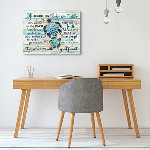 Drawpro Ocean Turtle Canvas Wall Art Decor Life Lessons Sea Turtle Canvas Prints Bthroom Artwork For Wall Framed Teal Inspirational Quotes Wall Decor Bedroom Living Room Home Art Funny Gift 12X16 Inch #TOP2