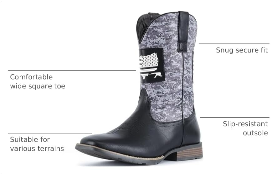 Image of IUV Cowboy Boots For Men Wide Western Boot Traditional American Flag Retro Square Toe Country Work Boots