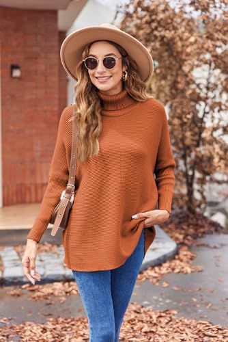 Poetsky Womens Long Sleeve Turtleneck Sweaters Oversized Knit Loose Asymmetrical Hem Pullover Tunic Tops3
