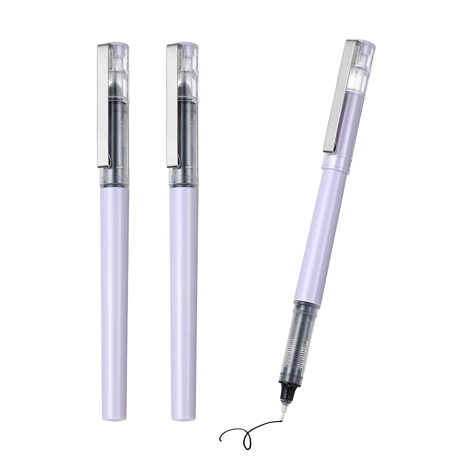 PATIKIL 3Pcs Liquid Ink Rollerball Pens, 0.5mm Fine Point Needle Tip Pens Smooth Writing Gel Ink Quick Dry Black Ink for Office Note Taking Journaling, Purple Body