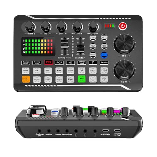 F998 Live Sound Card Audio Mixer, Podcast Audio Interface with DJ Mixer Effects, Voice Changer with Sound Effects for Karaoke Tiktok YouTube Live Streaming Record Gaming (F998 Sound Card)