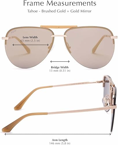 Vista 5 de DIFF Tahoe Designer Oversized Aviator Sunglasses for Women UV400 Protection Brushed Matte Gold Frames