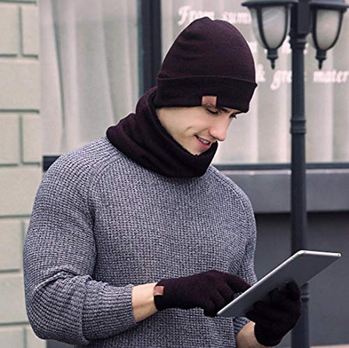 TMEOG Wintermütze Herren Mütze Schal Handschuh-Sets, Touchscreen Handschuhe Beanie Warme Mütze Strickmütze Winterschal Herren mit Fleecefutter