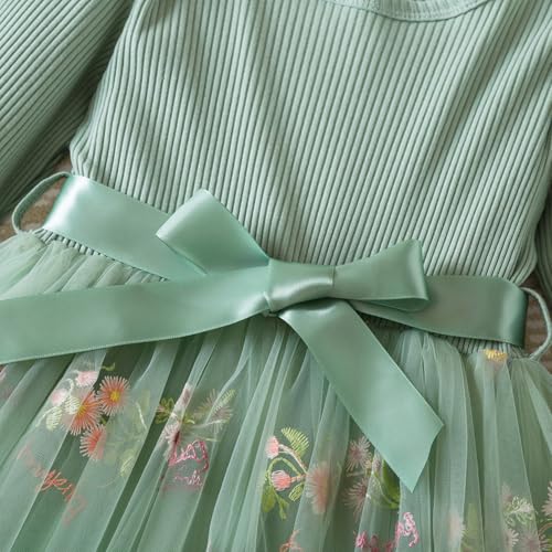 Nileafes Toddler Girl Tulle Long Sleeve Dress Knit Party Bowknot Fall Winter Clothes4