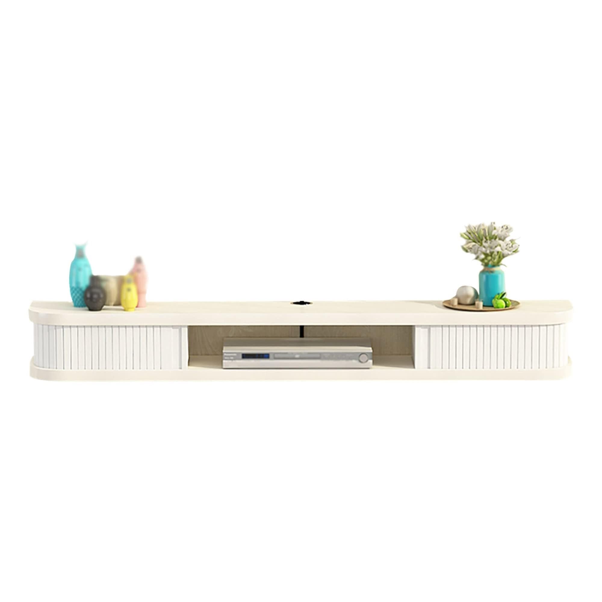 Meuble TV mural blanc moderne pour cacher les fils du décodeur
