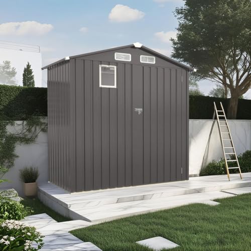 LMAOSS 6x3.6 FT Outdoor Storage Shed, Galvanized Steel Garden Shed with Lockable Door, Waterproof Metal Tool Shed with Ventilation & Skylight Window, Outdoor Storage for Backyard, Patio, Lawn