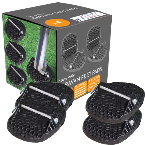Xtremeauto Lot de 4 patins de cric robustes et sécurisés pour caravane - Idéal pour stabiliser et éviter de s'enfoncer les pieds de caravane dans un sol mou/humide - Assemblage rapide et facile Cover