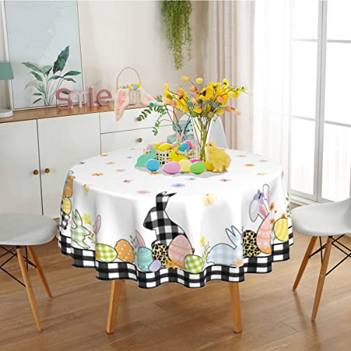 Hmliqrry Easter Round Tablecloth 60 Inch Buffalo Plaid Spring Table Cloth Decor Waterproof Farmhouse Easter Decorations For Table #TOP2