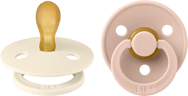 BIBS Colour Symmetrical Soother 2-Pack, BPA Free Dummy Pacifier, Symmetrical Nipple. Natural Rubber Latex, Made in Denmark. 0-6 Months (Pack of 2), Ivory / Blush