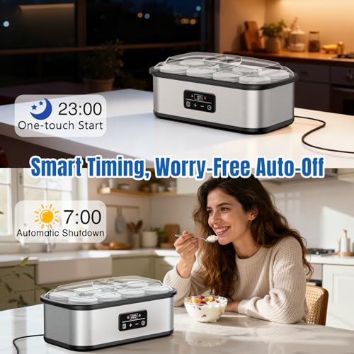 Yogurt Maker with 8 Glass Jars, Yogurt Maker Machine with Adjustable 1-48H Time & Temp Control, Make Healthy Yogurt with Full Probiotics - Thumbnail 4