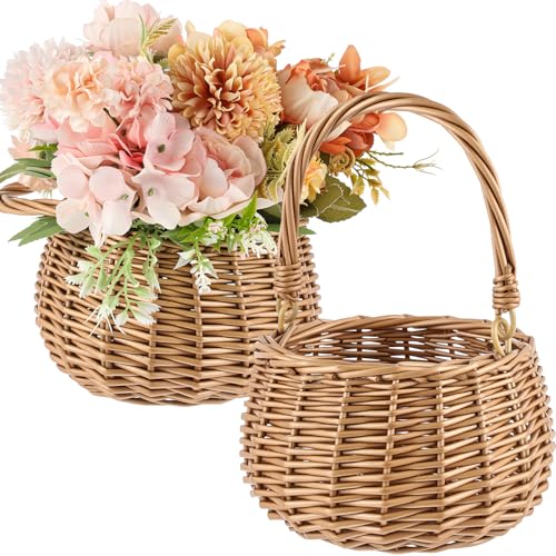 Weysat 2 Pcs Small Flower Girl Basket with Handle Wicker