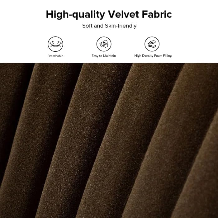Image of Modern Upholstered Accent Velvet Chair Single Seater Channel Tufted Wing Back Chair with Golden Matel Legs for Living Room, Bedroom, Dining Room, Brown