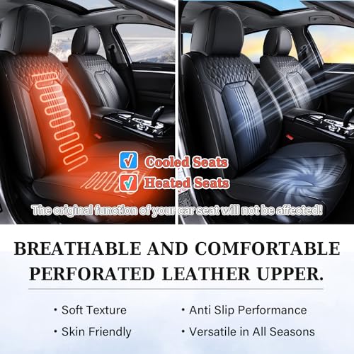 Image of Coverado Front Seat Covers, Leather Car Seat Cover, Waterproof Car Seat Protector, Driver Seat Covers Car Seat Cushion Universal Fit for Most Cars, Black