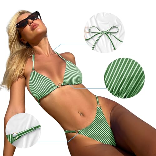 Image of MIKETAI Sexy Bikinis for Women 2 Piece Bikini Spaghetti Strap Swimsuits Solid Color Bathing Swimwear Triangle Bathing Suit
