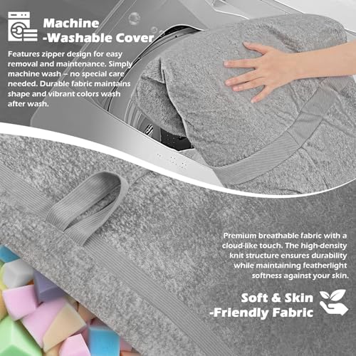 Image of 4FT Bean Bag Chair 4'Big Bean Bag Chairs with Adults, Large Beanbag Chair | Bean bag Lounger with Machine Washable Cover Luxurious Velvet Fabric, Comfy Chairs for Living Room, Bedroom, Dorm, Lightgrey