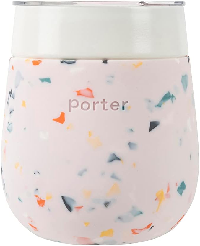 W&P Porter Insulated Glass 11 oz | No Metallic Aftertaste Ceramic Coated for Beer, Wine, Cocktails, Coffee, & Tea | Wide Mouth Vacuum Insulated | Dishwasher Safe, Blush Terrazzo