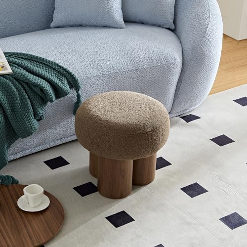 MEETAKING Small Round Foot Stool, Teddy Fabric Footrest Ottoman Stool with Non-Skid Legs, Modern Footstools Step for Couch, Desk, Office, Living Room (Brown)