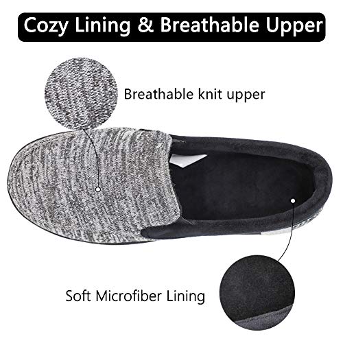 Mwfus Men's Comfy Memory Foam Moc Slippers Breathable Cotton Knit House Shoes Indoor Outdoor(Grey Stripes,Size 11)